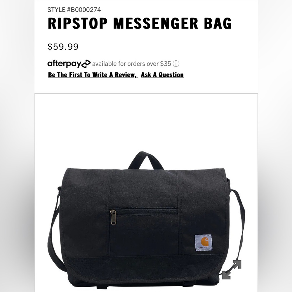 NWOT Carhartt Ripstop Messenger Bag (Black)